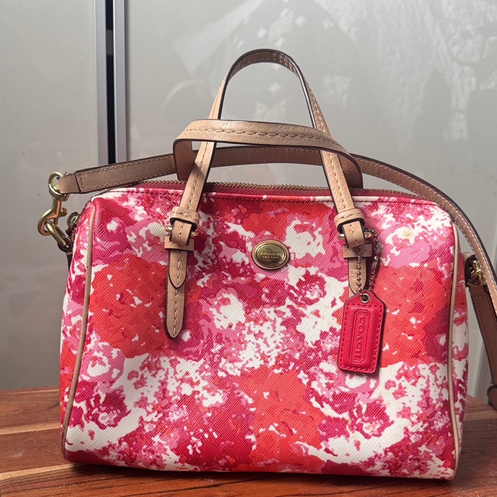 VINTAGE COACH Pink & Coral Floral Print Handbag - summer bag!